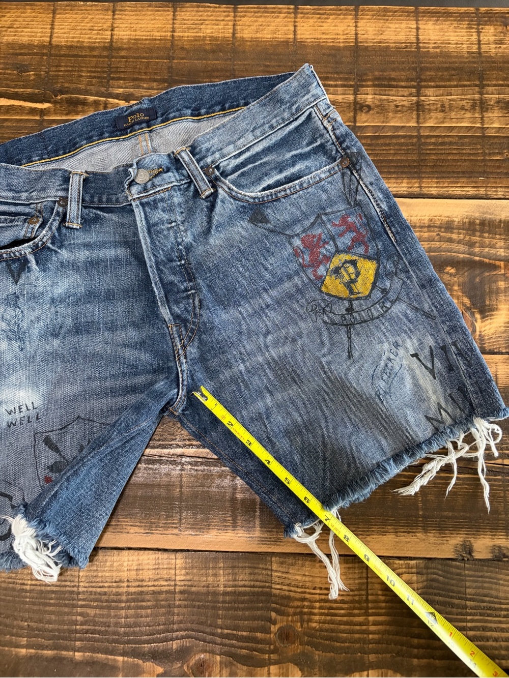 Polo Ralph Lauren Sullivan Slim Graphic Denim Shorts Men 33 Distressed Y2K Rare - Picture 12 of 14